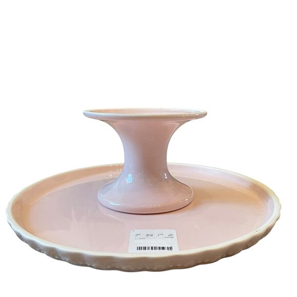 Pastel Pink Valentines Heart Embossed Pedestal Cake Stand Made in Portugal New - Picture 2 of 16